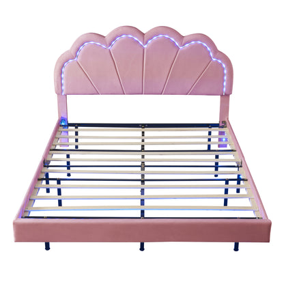 Upholstered LED Platform Bed with Storage Ottoman