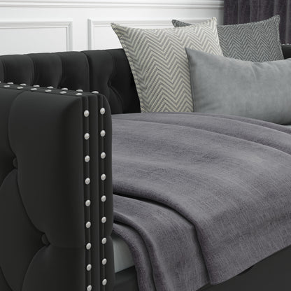 Velvet Upholstered Tufted Bed with Drawers, Black