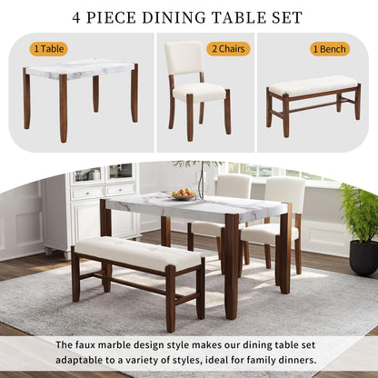 4-Piece Modern Dining Furniture Set  46" Faux Marble Style