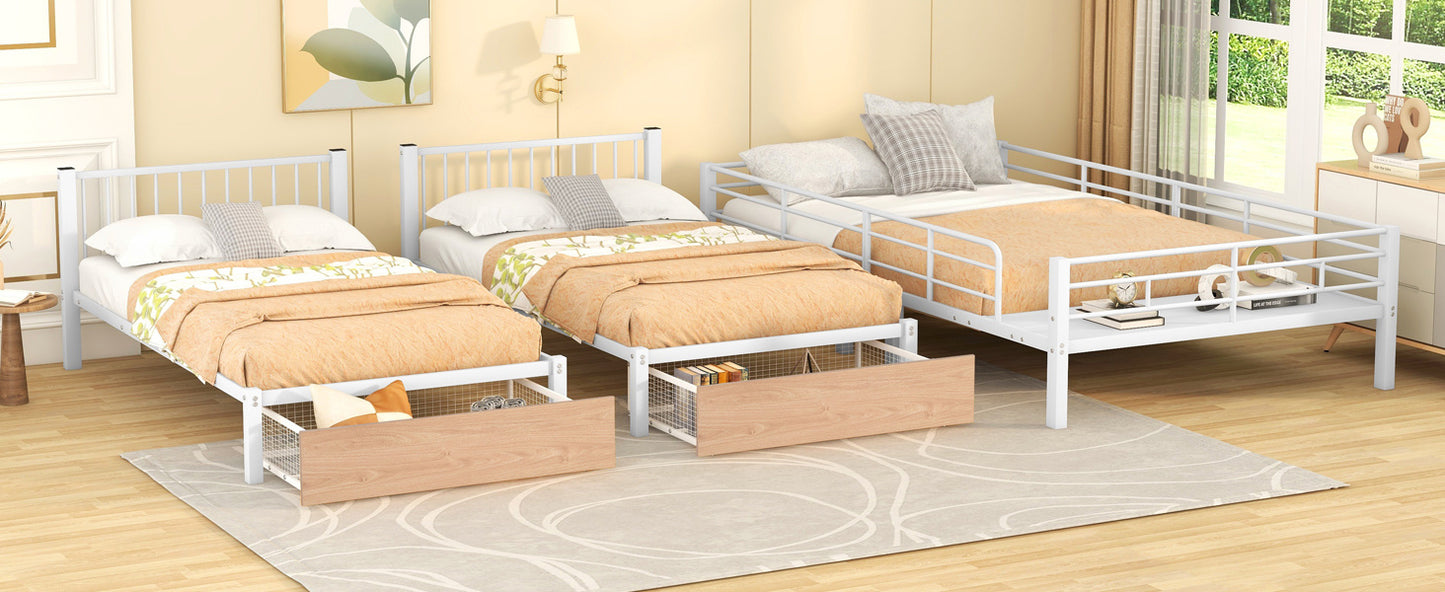 full over twin & twin bunk bed with drawers and guardrails, white