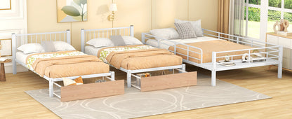 Full Over Twin & Twin Bunk Bed with Drawers and Guardrails, White