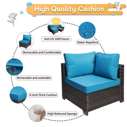 7 Pieces Outdoor Patio Sectional Sofa Couch Set with Washable Cushions & Glass Coffee Table