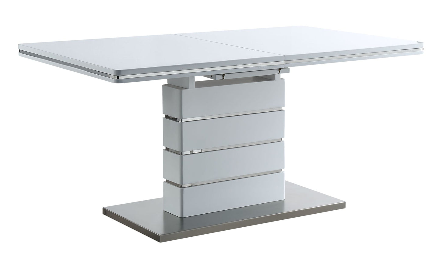 acme kameryn dining table w/butterfly leaf, white high gloss finish