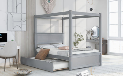 Wood Canopy Bed with Trundle