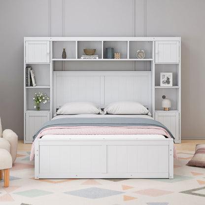Elegant and Functional Bed with 4 Drawers and All-in-One Cabinet and Shelf, White