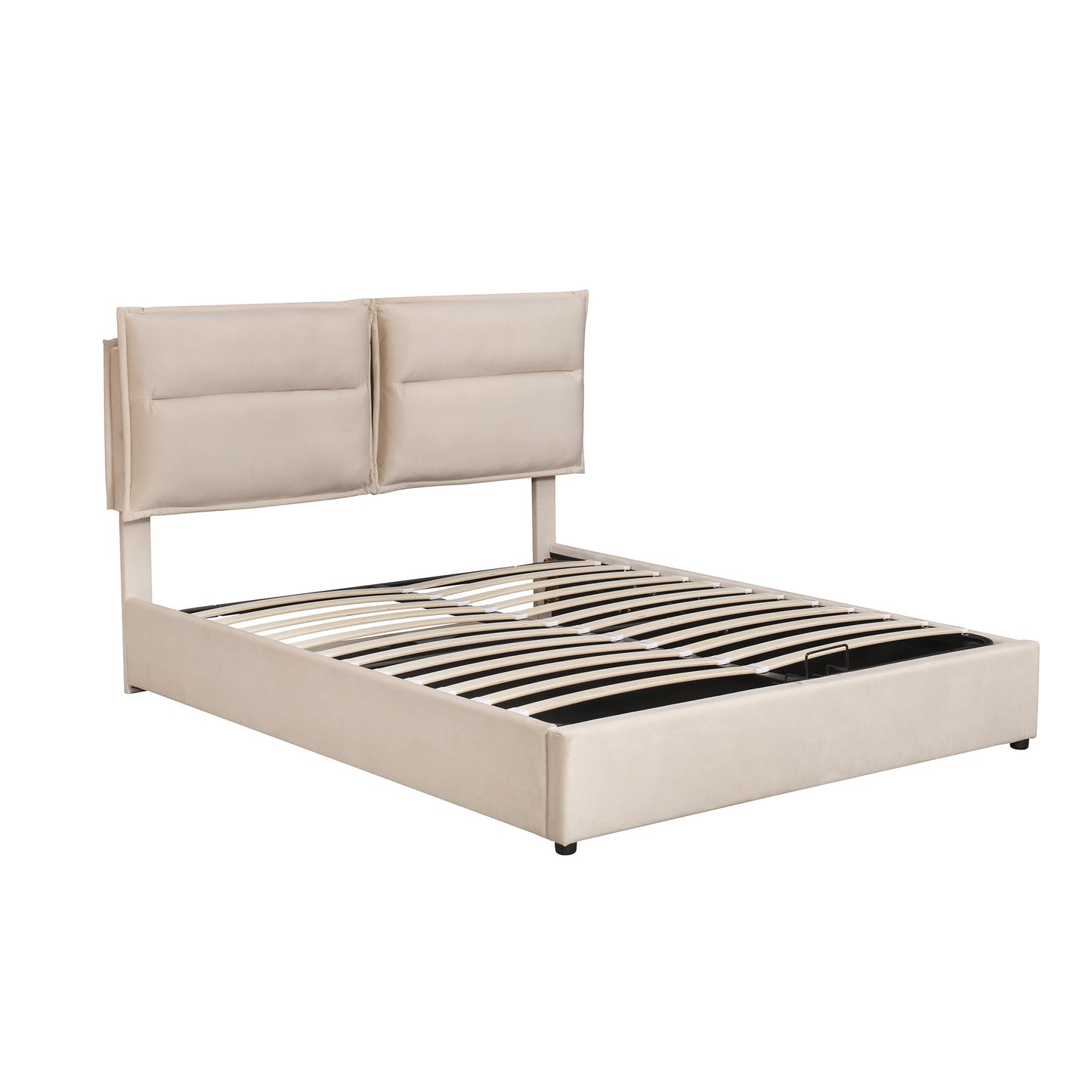 upholstered platform bed with a hydraulic storage system