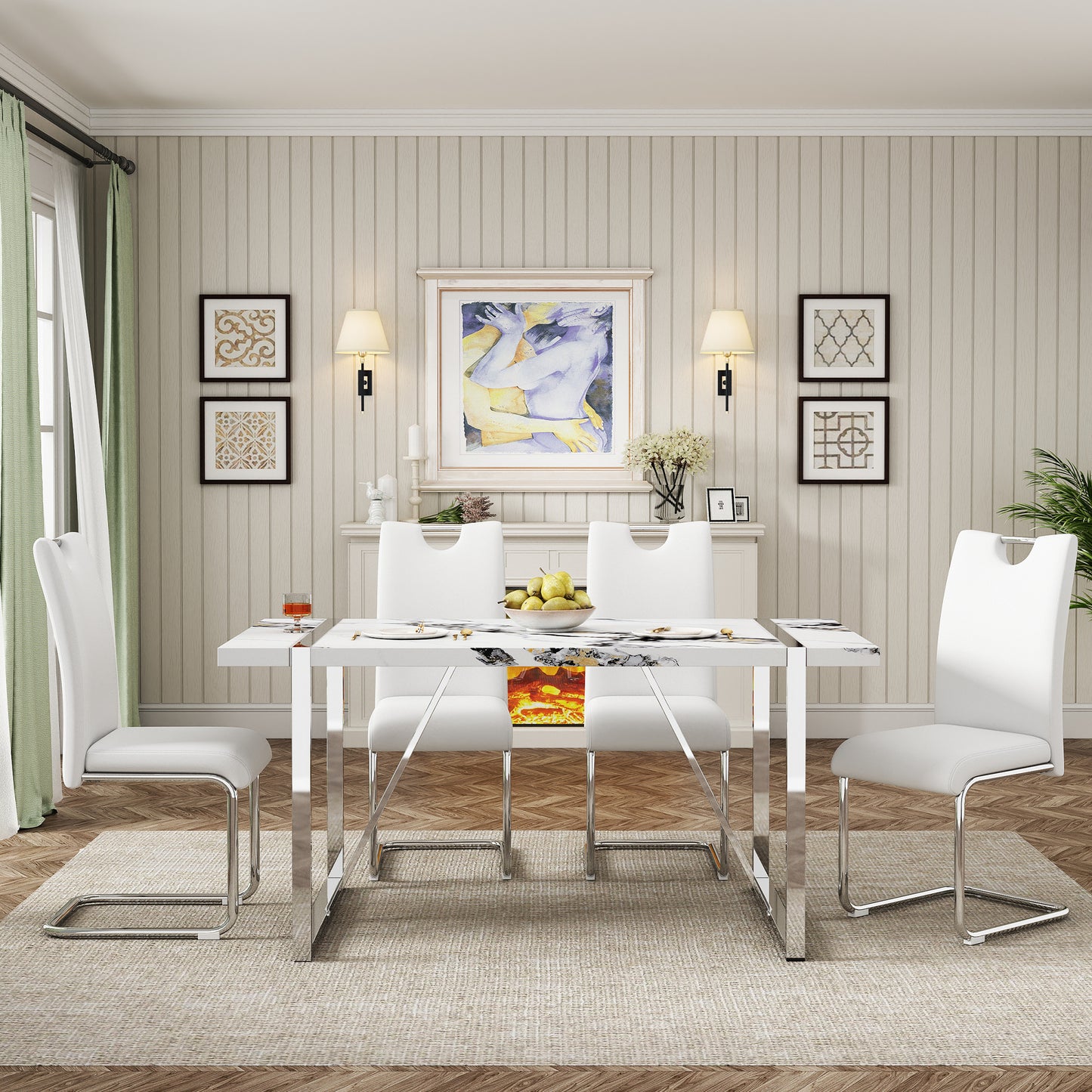 5-piece dining table chairs set, white