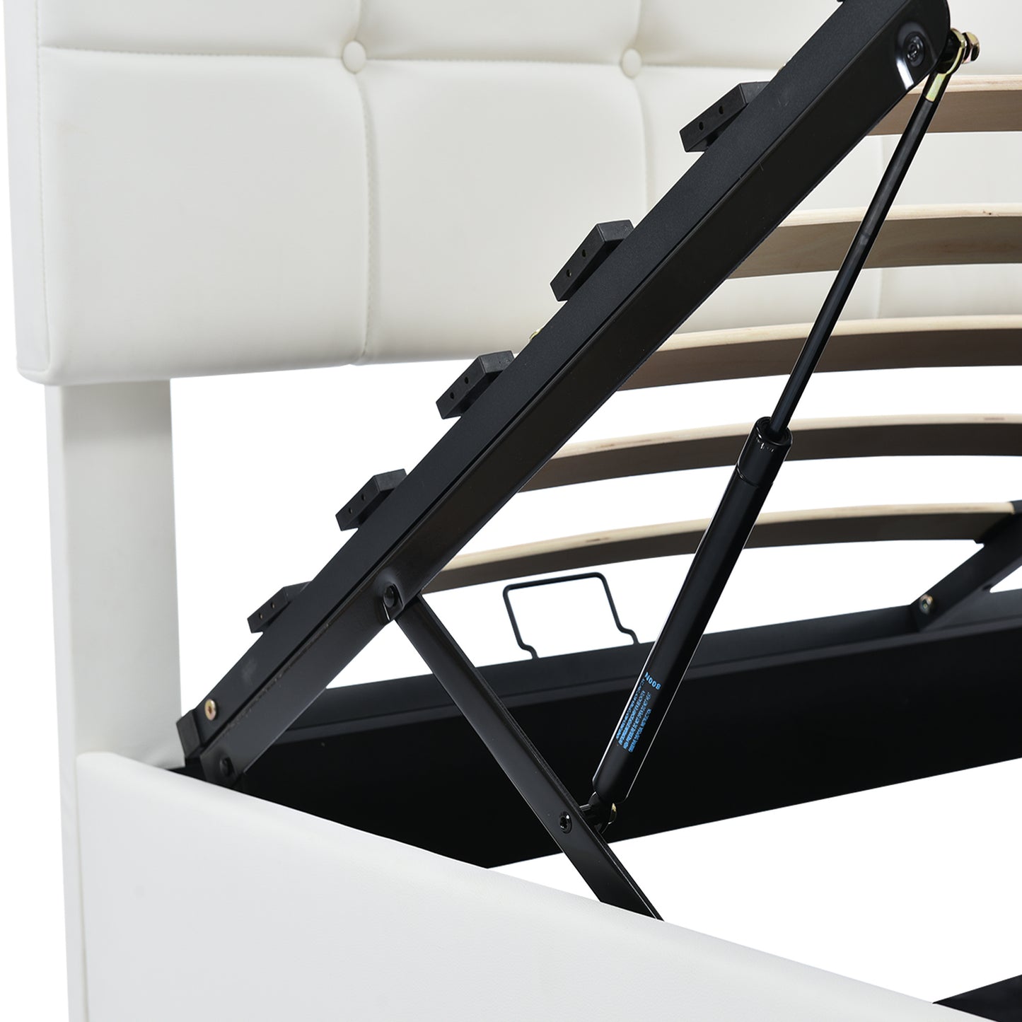tufted upholstered platform bed with hydraulic storage system, led lights, and usb charger, black