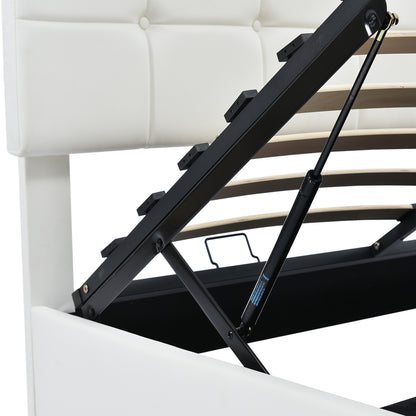 Tufted Upholstered Platform Bed with Hydraulic Storage System, LED Lights, and USB charger, Black