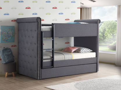 ACME Romana II Bunk Bed & Trundle, Gray Fabric