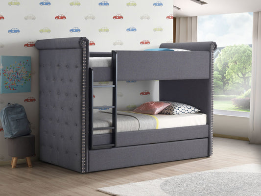 ACME Romana II Bunk Bed & Trundle, Gray Fabric