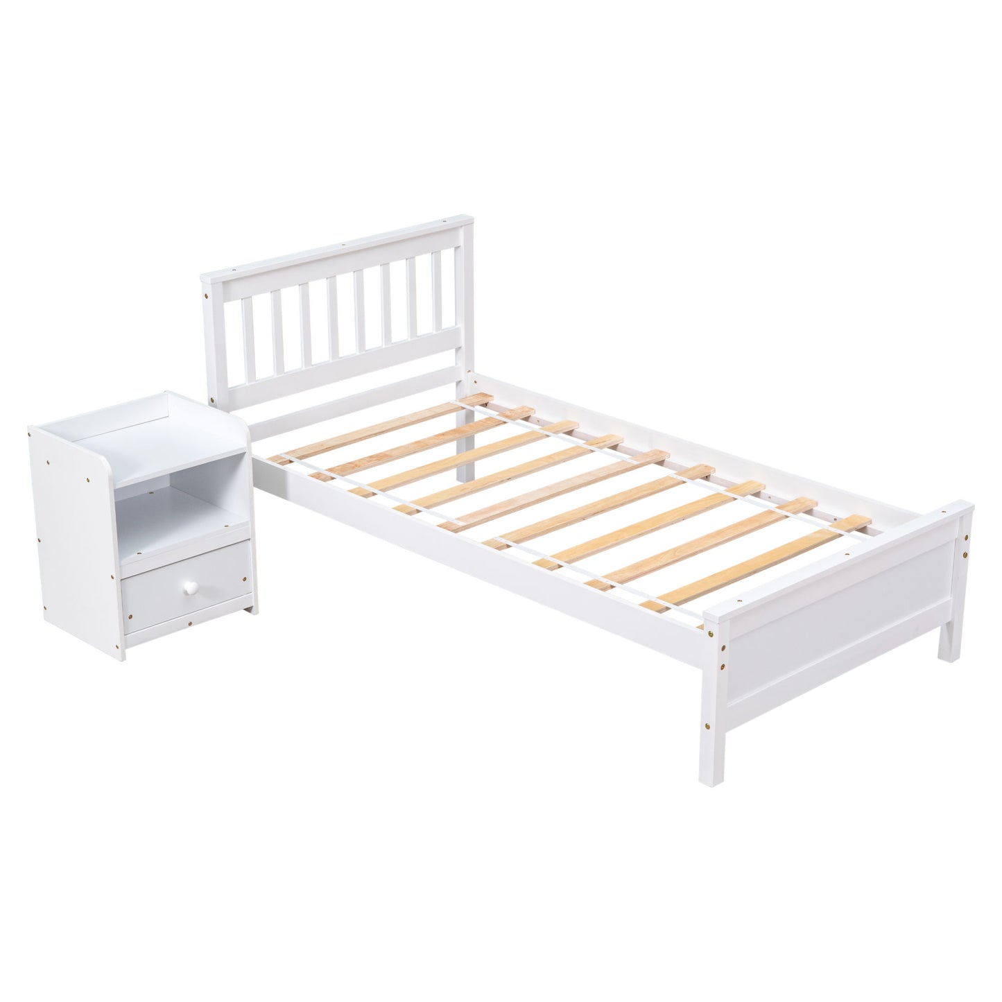 twin bed with headboard & nightstand, white