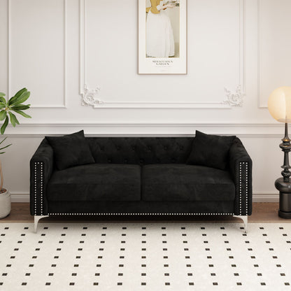 Morgan Sofa includes 2 pillows, Black Velvet