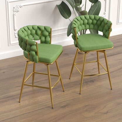 Bar Chair Linen Woven Bar Stool Set of 4, Green