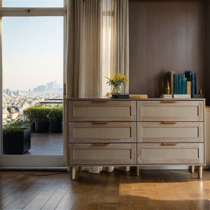 Modern 6 Drawer Rattan Dresser