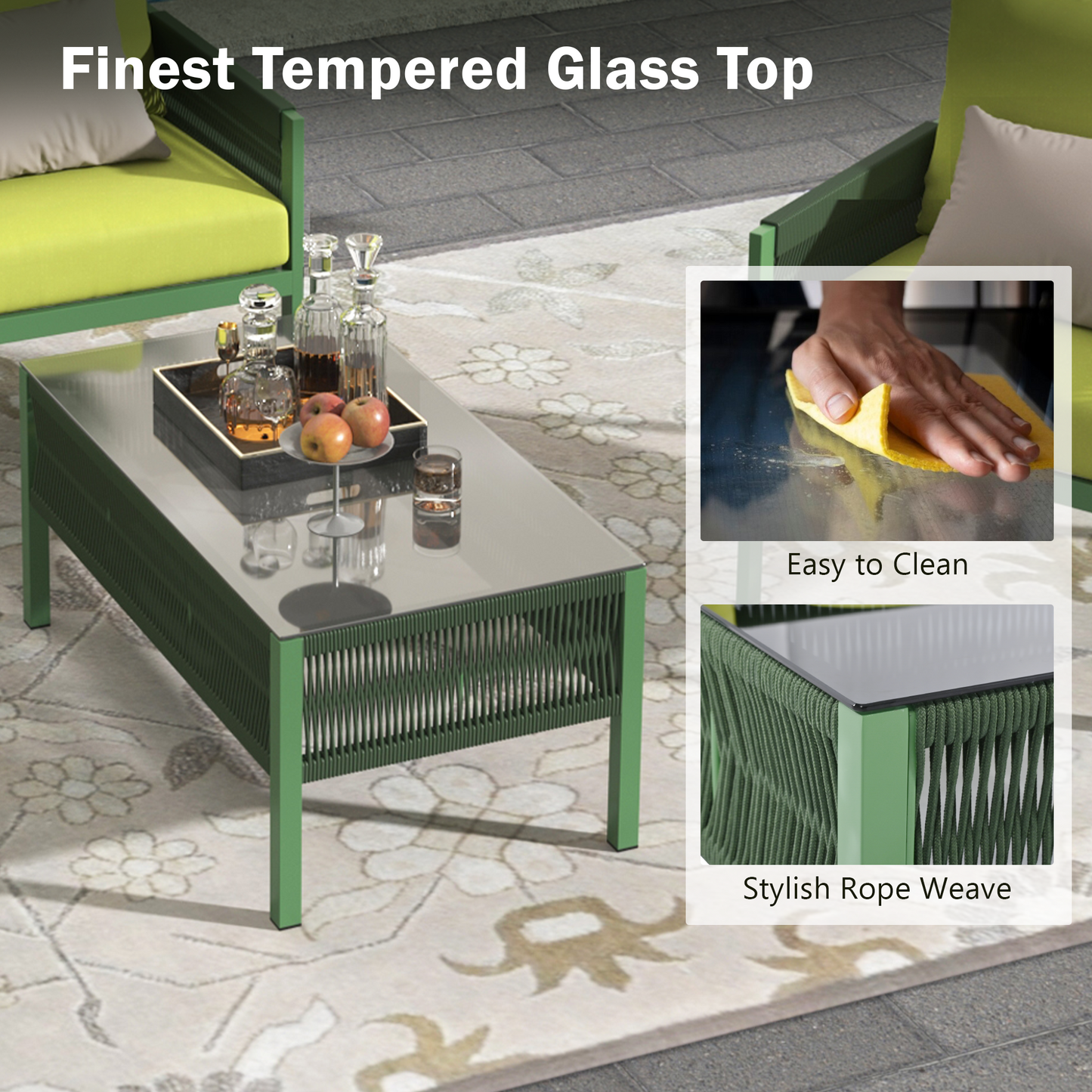 k&k 4-piece rope patio furniture set, fluorescent yellow & green