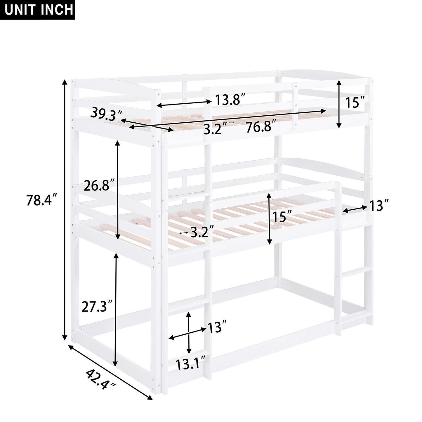 twin over twin over twin triple bunk bed,white