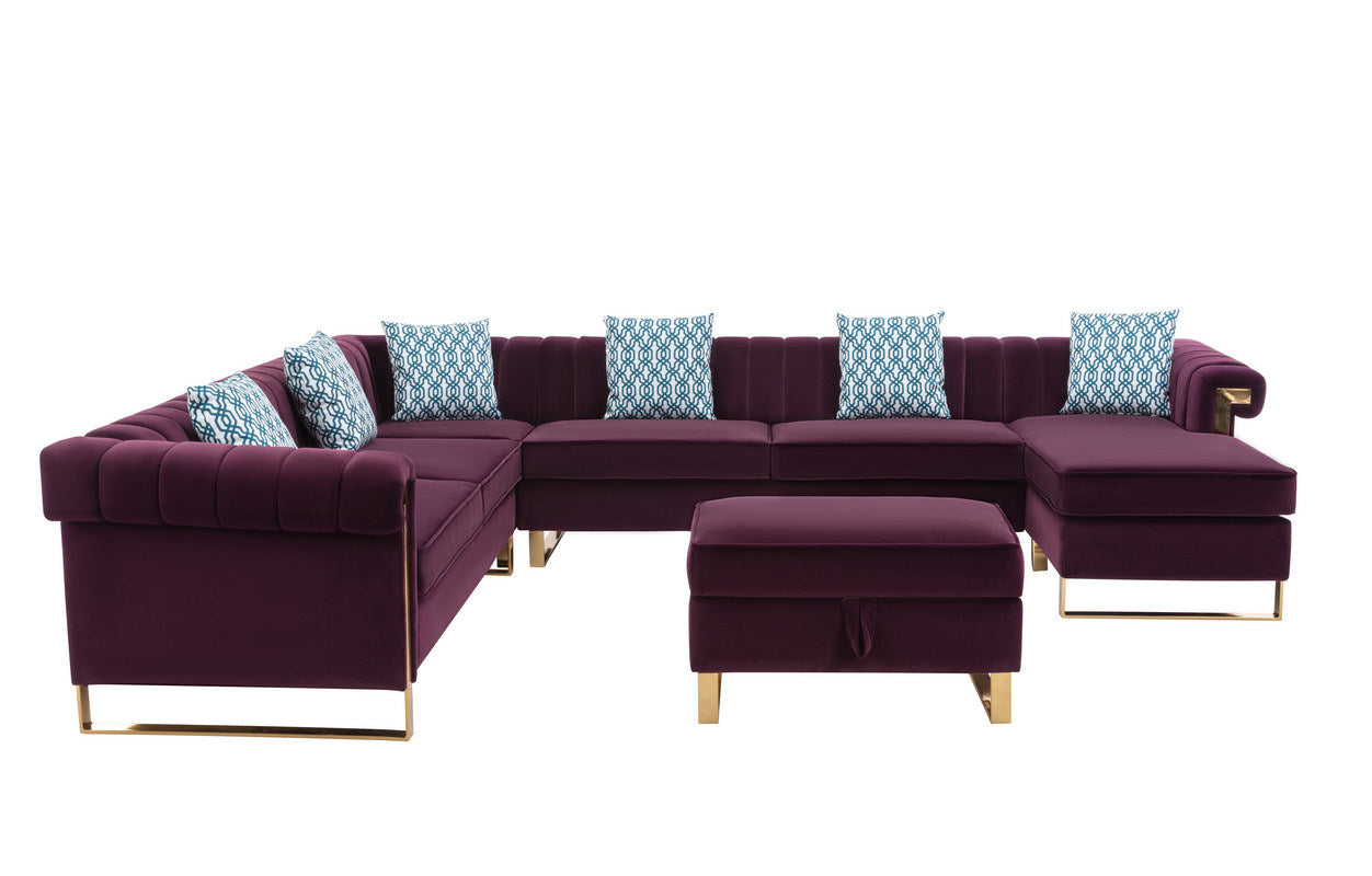 maddie 8-seater sectional sofa with reversible chaise and storage ottoman, velvet purple