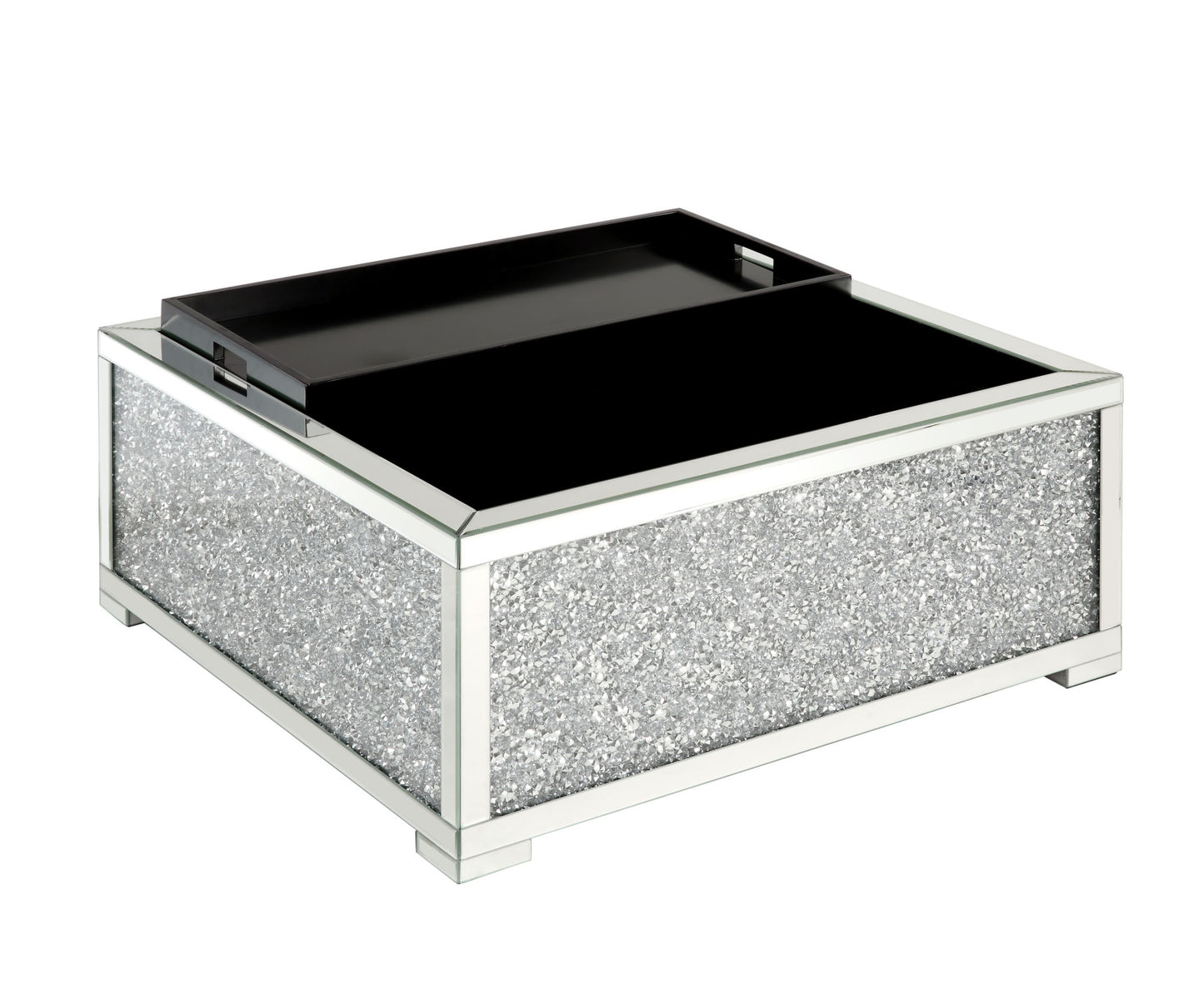 acme noralie ottoman w/storage mirrored & faux diamonds