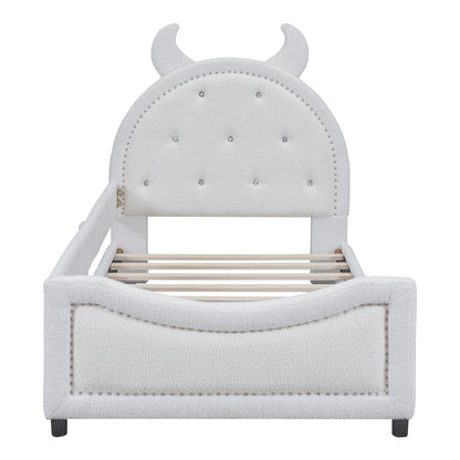 Teddy Fleece Twin Size Upholstered Daybed with OX Horn Shaped