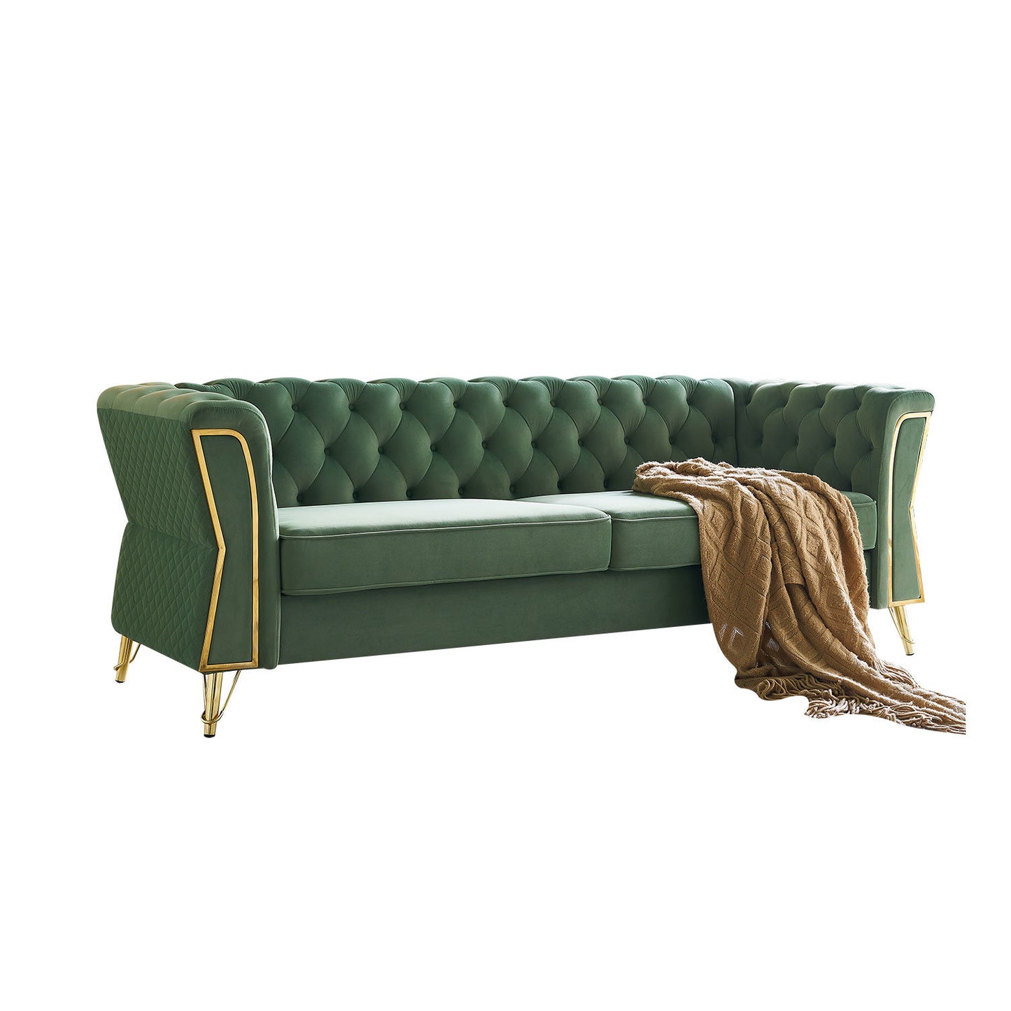 modern tufted velvet sofa, mint green