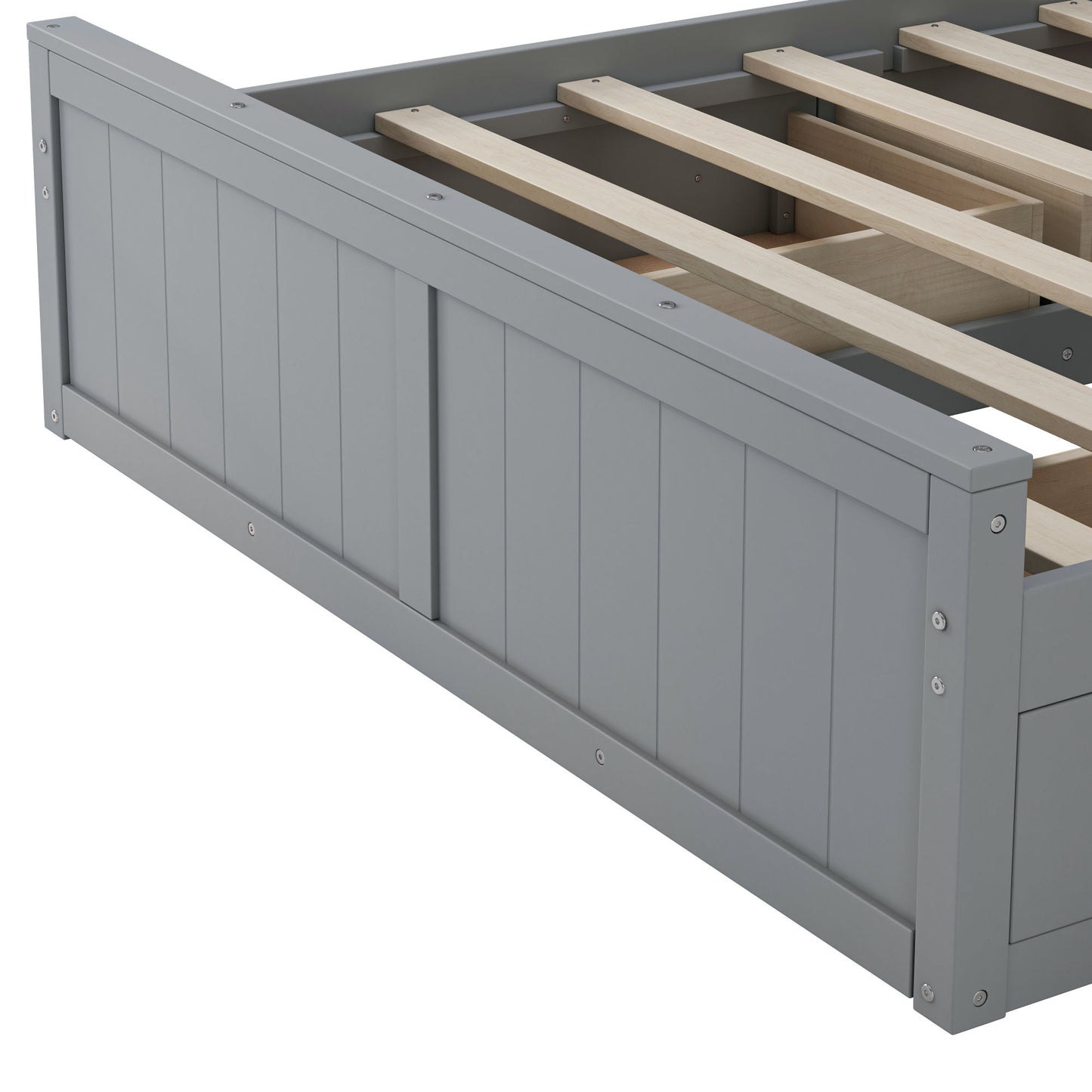 elegant and functional bed with 4 drawers and all-in-one cabinet and shelf, grey