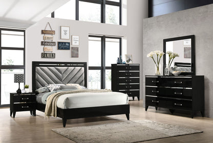 ACME Chelsie Queen Bed• Gray Fabric & Black Finish