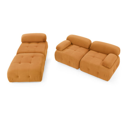 Button Tufted Modular Sectional Sofa, Navy Velvet