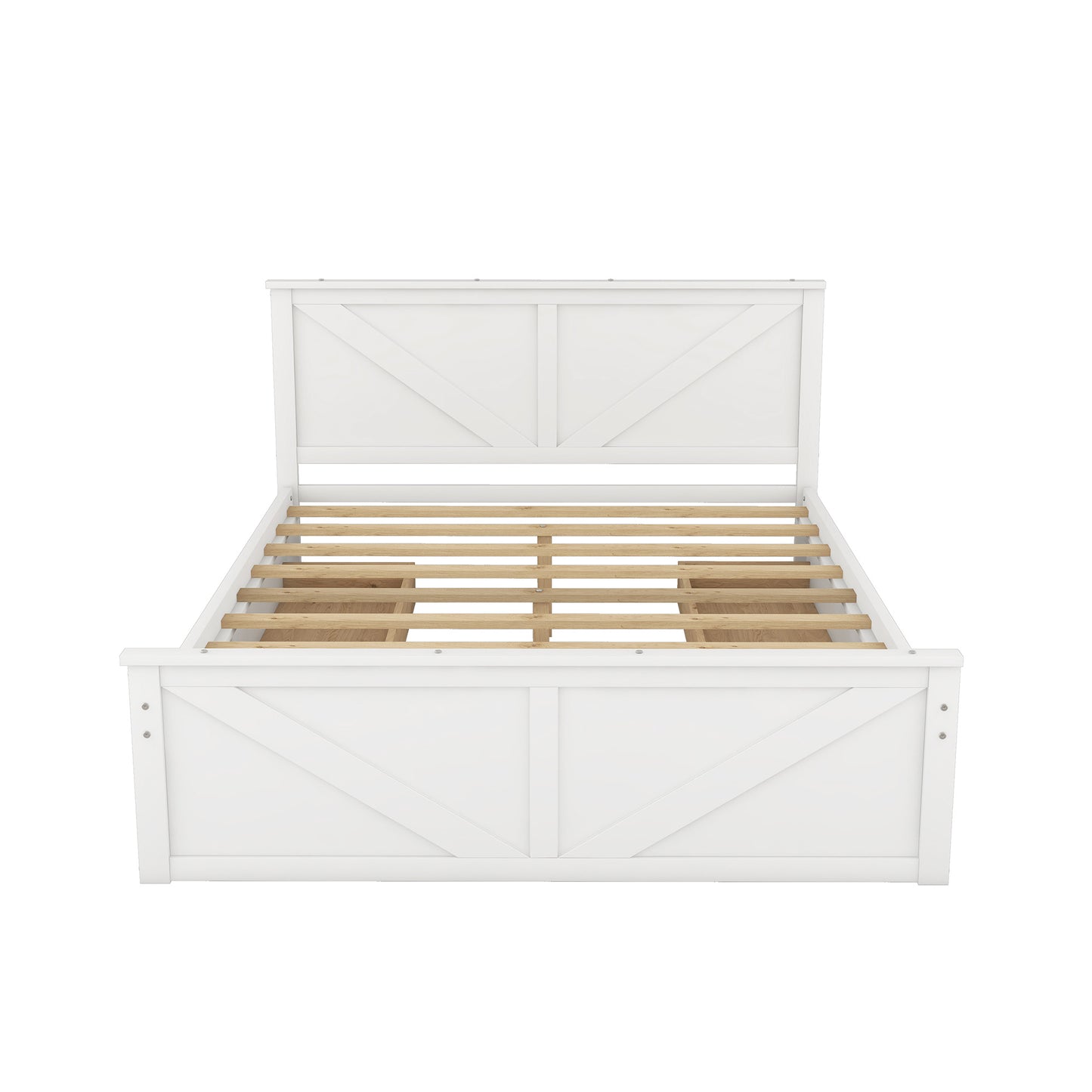 country wooden platform bed with four storage drawers