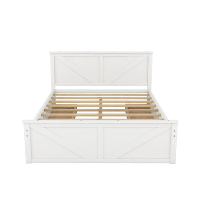 Country Wooden Platform Bed with Four Storage Drawers