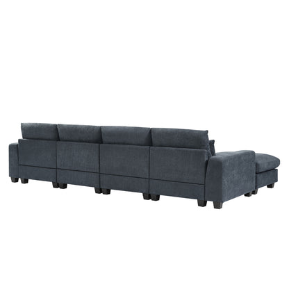 U_Style Modern Large L-Shape Feather Filled Sectional Set, Grey