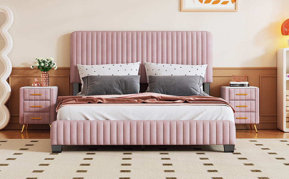 queen size upholstered platform bed,pink