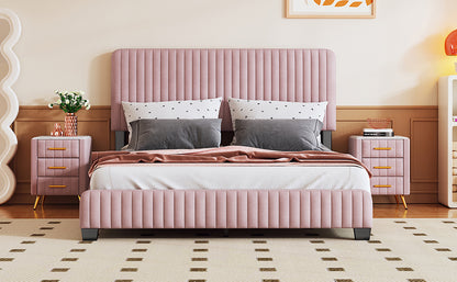 Queen Size Upholstered Platform Bed,Pink