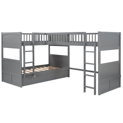 Twin Size Bunk Bed with a Loft Bed attached and Two Drawers, Gray