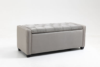 Set of 3 47.5" Wide Upholstered Storage Ottoman with Tufted Top and Solid Wood Legs Gray