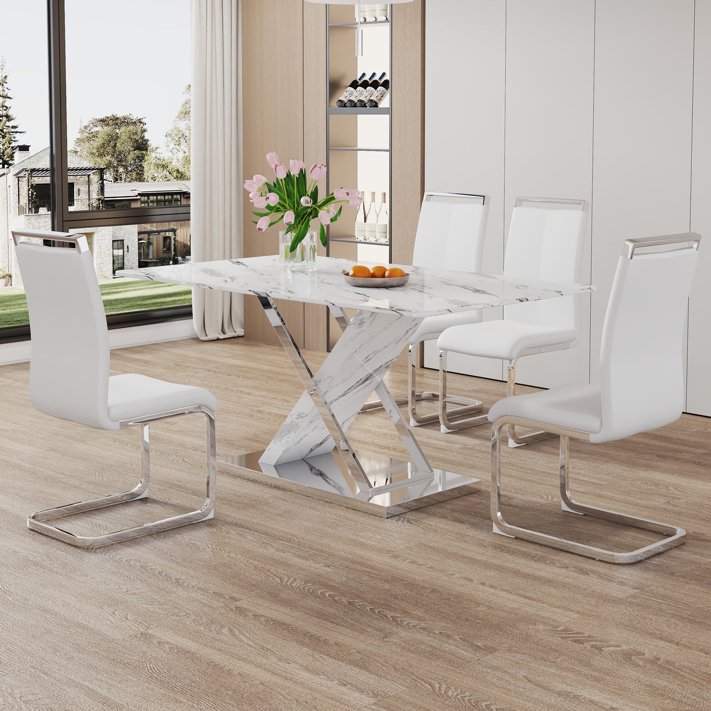 marble textured glass dining table