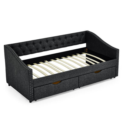 Upholstered Tufted Sofa Bed with drawers in grey