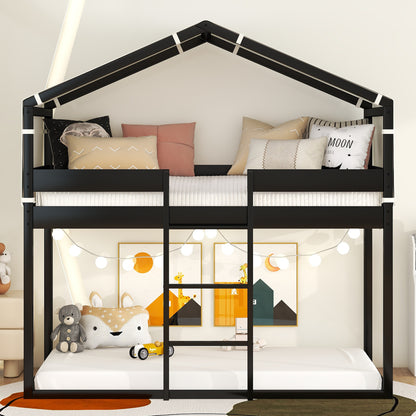 Twin Over Twin Bunk Bed Wood Bed with Tent