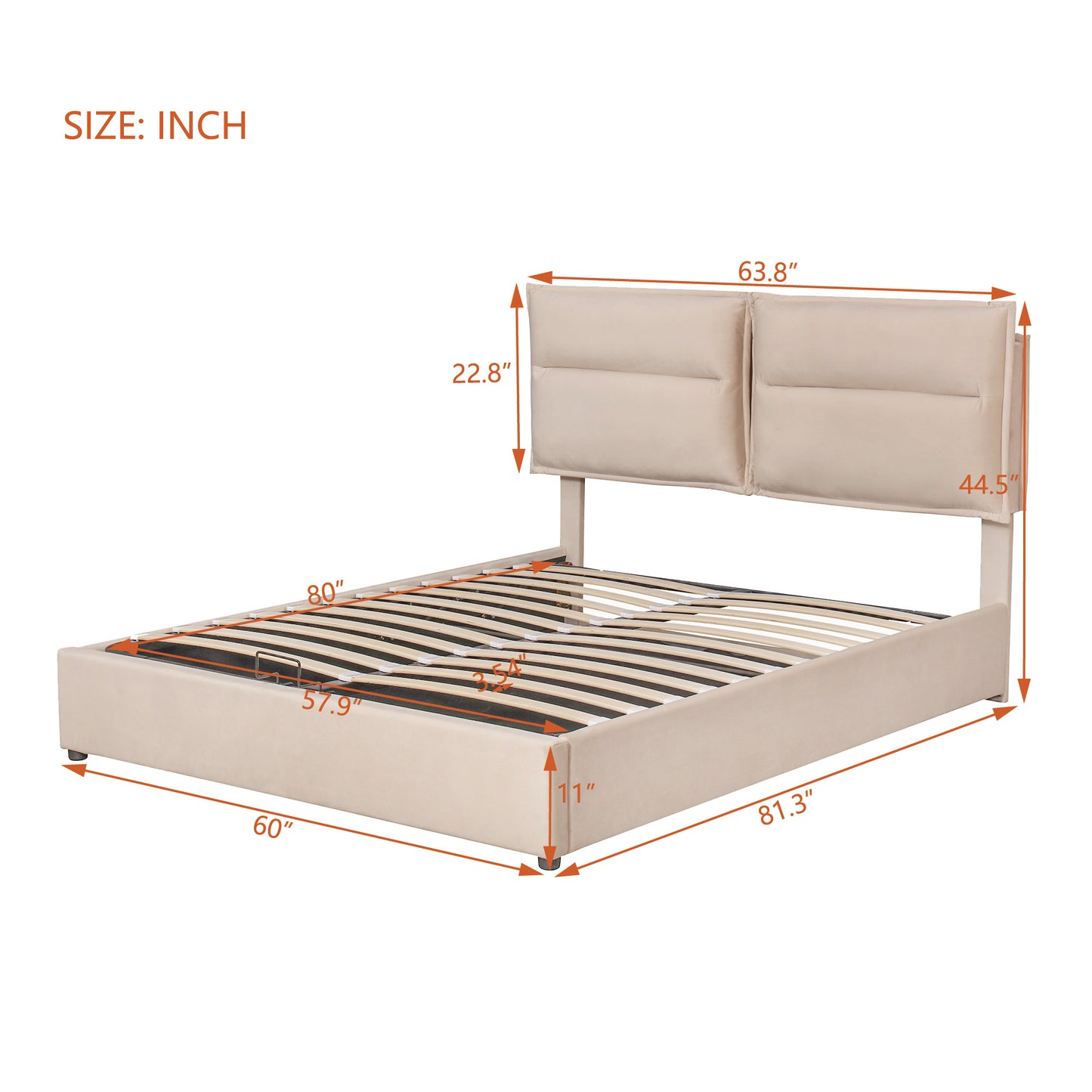 upholstered platform bed with a hydraulic storage system