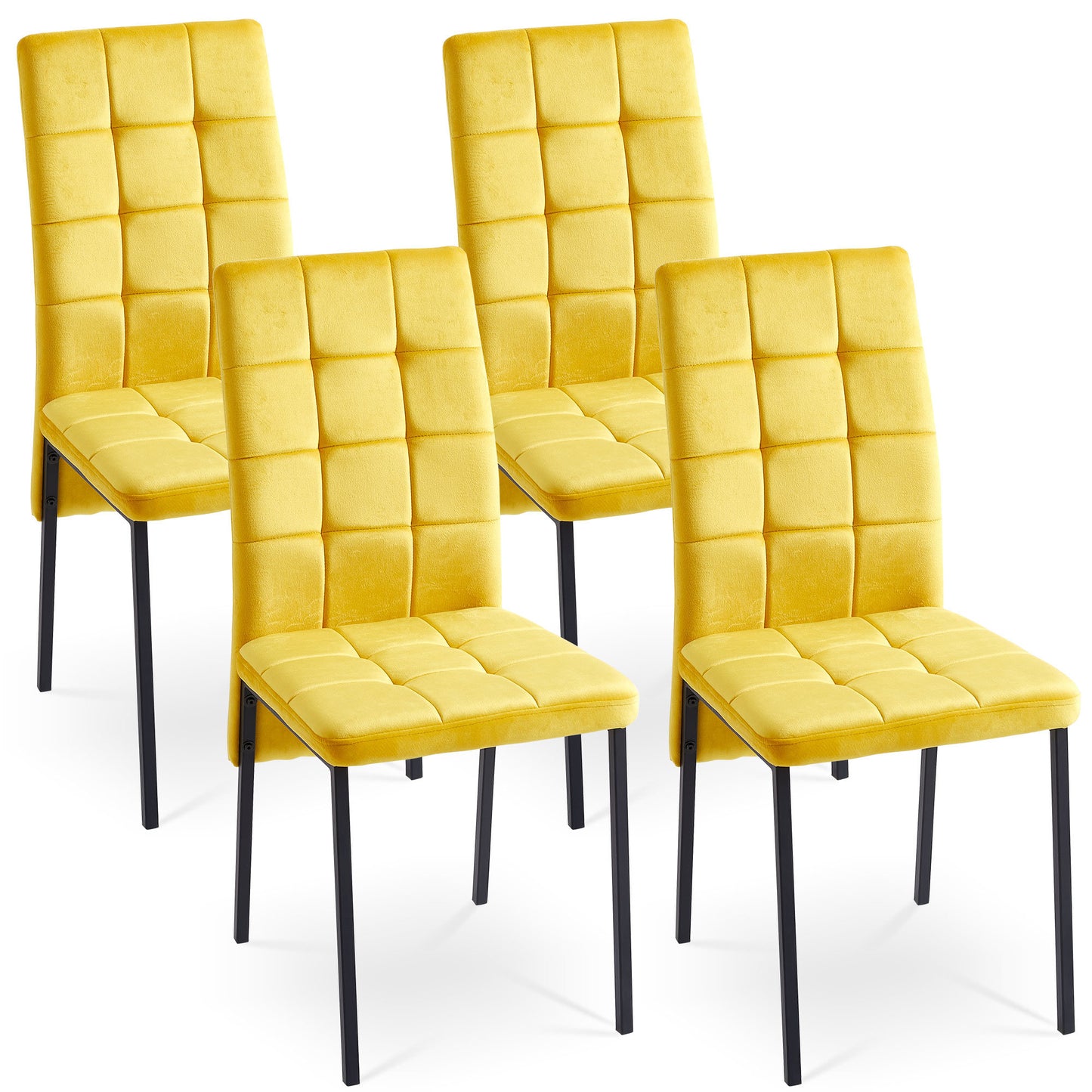 nordic dining chairs set of 4, yellow velvet high back