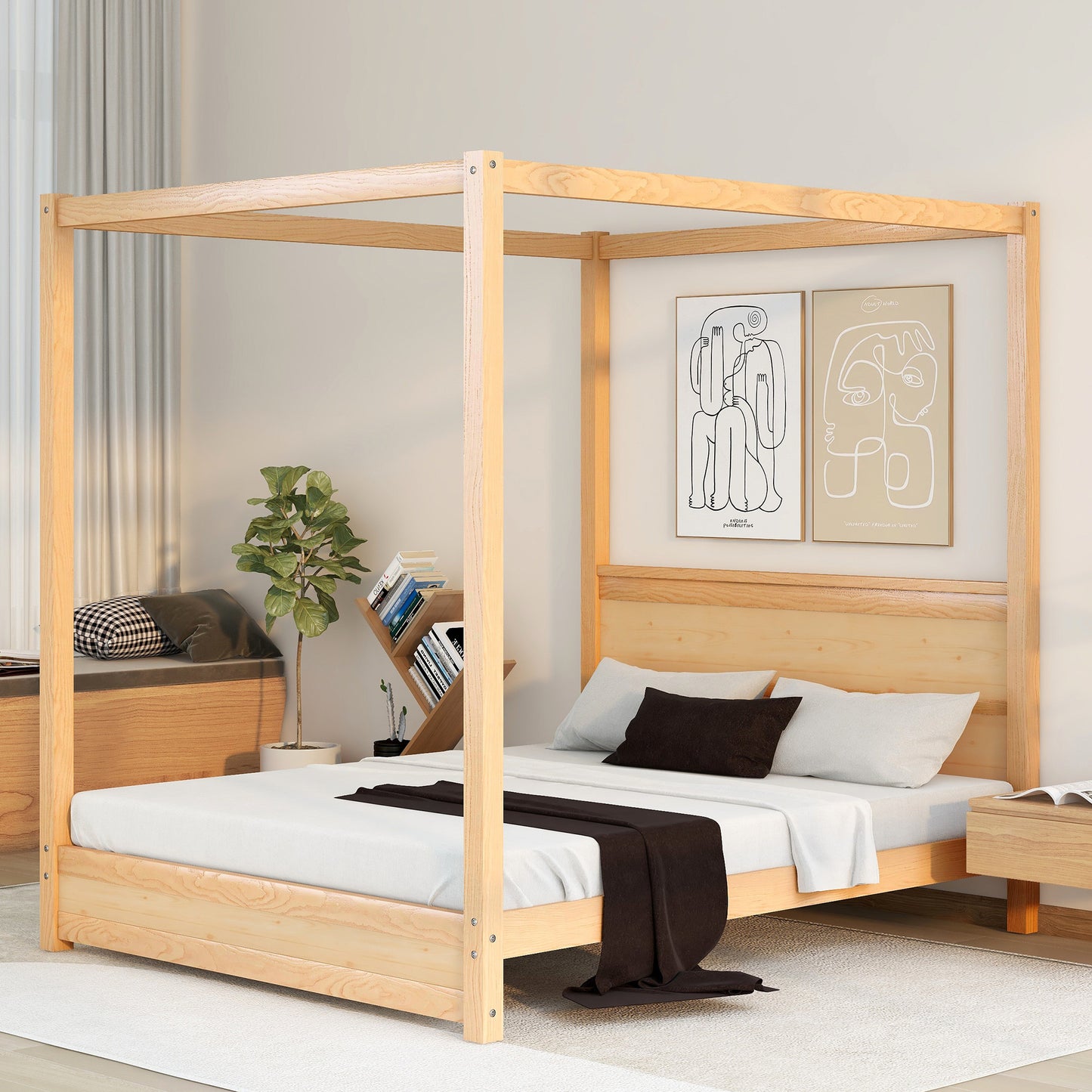 modern canopy platform bed with headboard