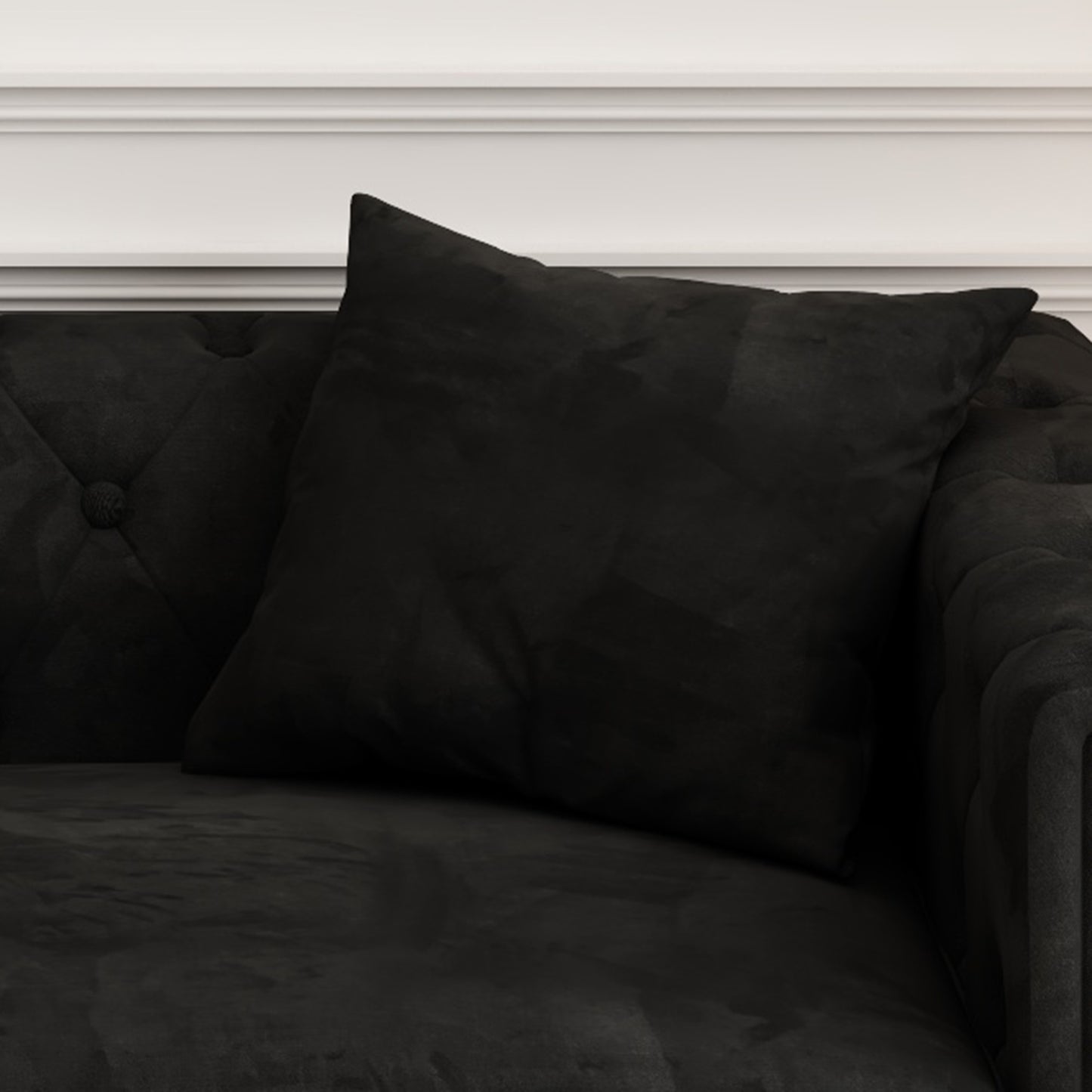 morgan sofa includes 2 pillows, black velvet