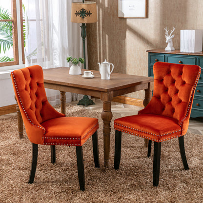 High-end Tufted Upholstered Dining Chairs, 2-Pcs Set Orange