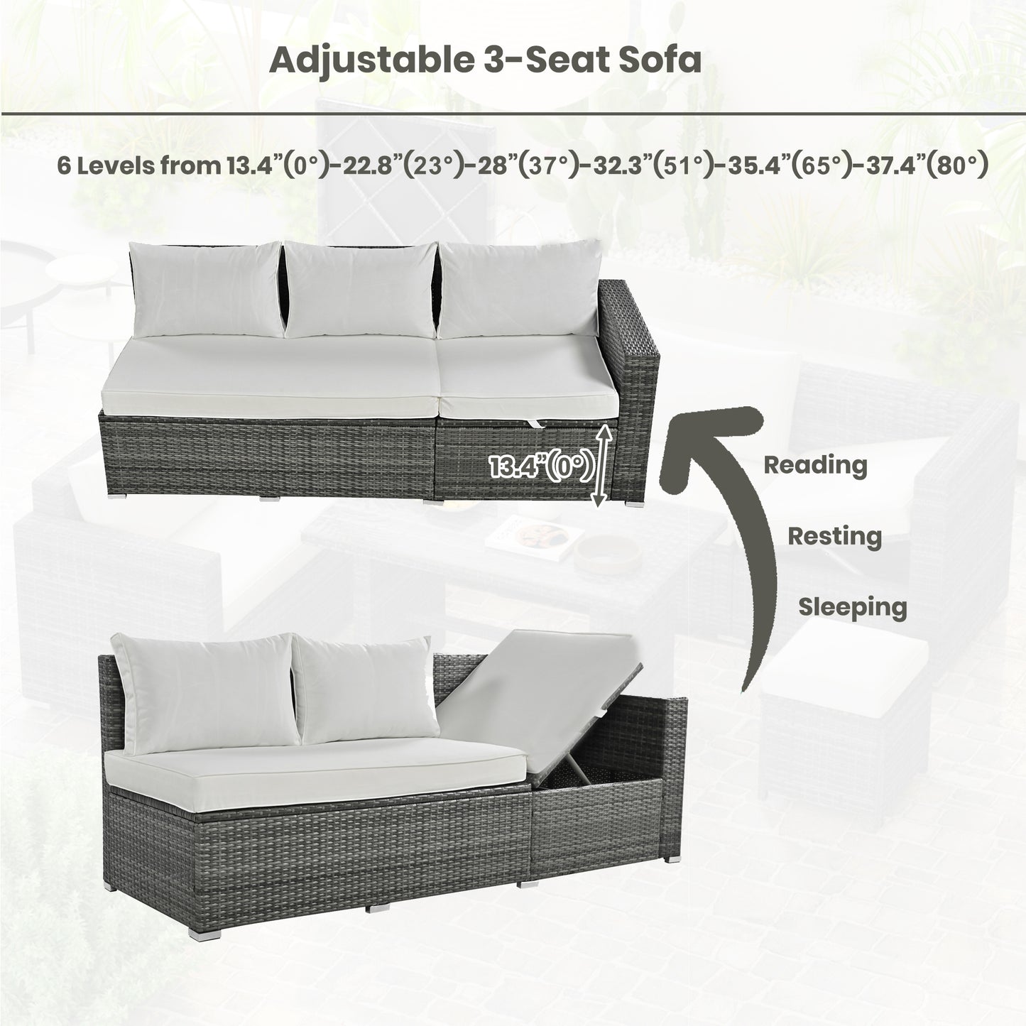 6-piece pe rattan sofa set with adjustable seat & storage box