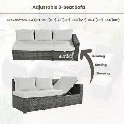 6-Piece PE Rattan Sofa Set with Adjustable Seat & Storage Box