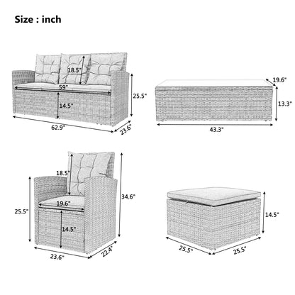 5-piece Outdoor UV-Resistant Patio Sofa Set with Storage Bench