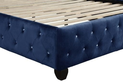 sophia crystal tufted queen bed made with wood in blue