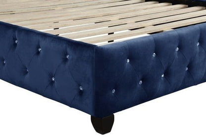 Sophia Crystal Tufted Queen bed made with wood in Blue