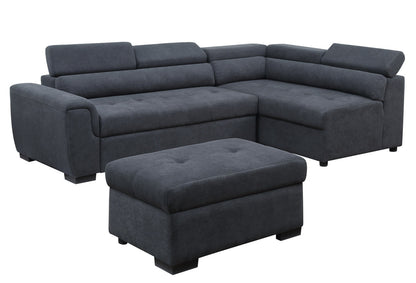 Haris  Dark Gray Fabric Sleeper Sectional with Adjustable Headrest and Storage Ottoman