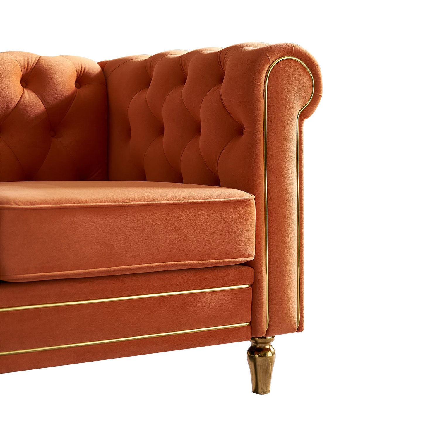 chesterfield velvet sofa, orange
